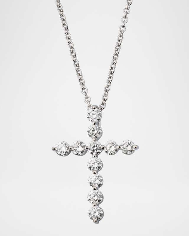 18K White Gold Diamond Cross Necklace, 20"L, 0.66tcw